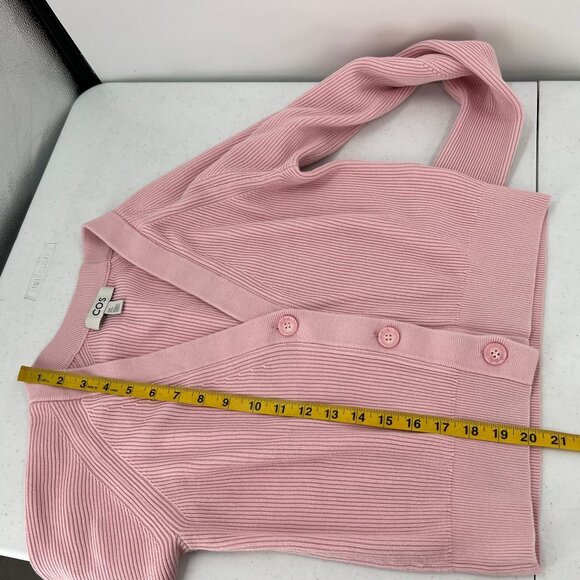 COS XS Pink Ribbed Cotton Cardigan Sweater Crop V-Neck Knit Minimalist - Picture 7 of 14
